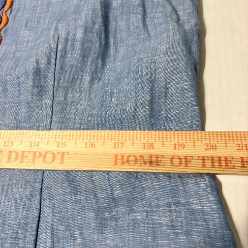 Talbots Chambray Colorful Scalloped Embroidery Shift Dress Sleeveless Back Zip - Picture 15 of 16